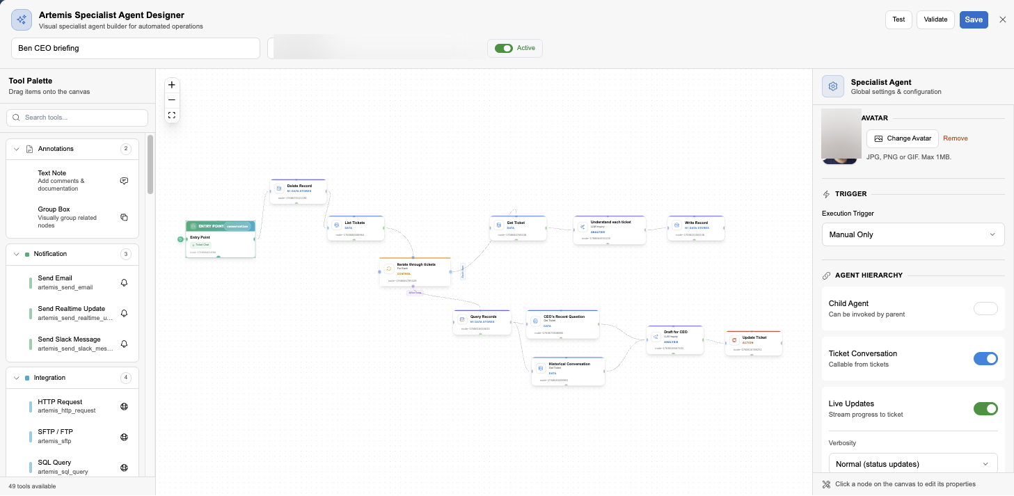 Artemis Agent Designer Canvas